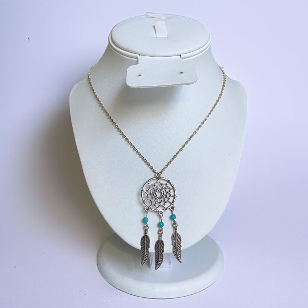 🍭5 for $20🍭 Boho Silver Faux Turquoise Dream Catcher Pendant Necklace CC